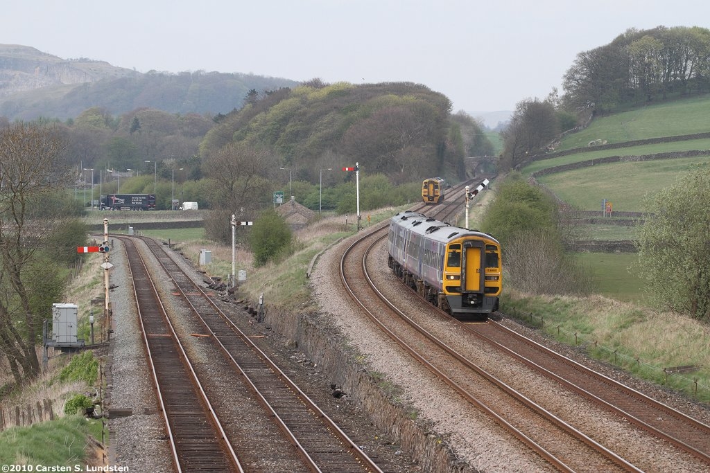 Photograph: 'Up' train approaching Settle Junction.